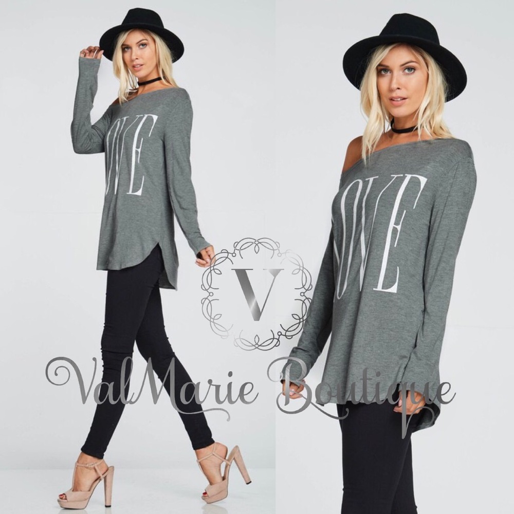 Gray Off Shoulder Love Top - Picture 3 of 3